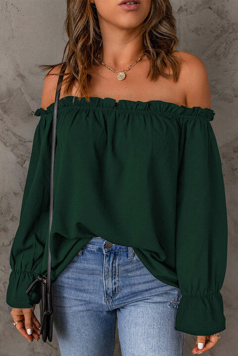 Off-Shoulder Flounce Sleeve Blouse - MARIGOLD