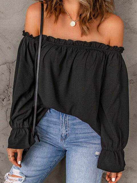 Off-Shoulder Flounce Sleeve Blouse - MARIGOLD