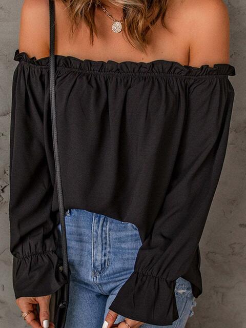 Off-Shoulder Flounce Sleeve Blouse - MARIGOLD