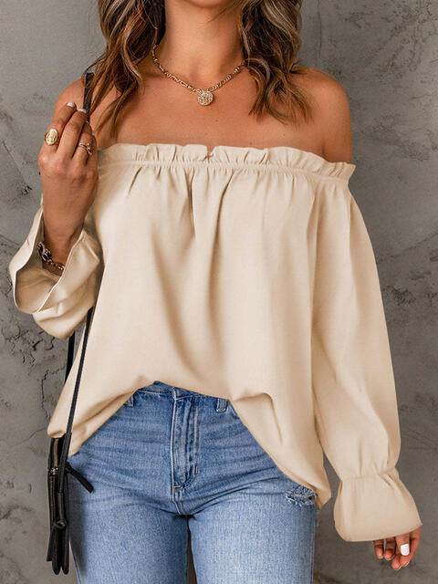 Off-Shoulder Flounce Sleeve Blouse - MARIGOLD