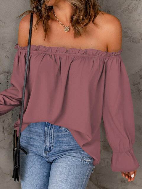 Off-Shoulder Flounce Sleeve Blouse - MARIGOLD