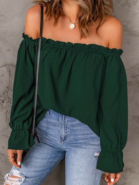 Off-Shoulder Flounce Sleeve Blouse - MARIGOLD