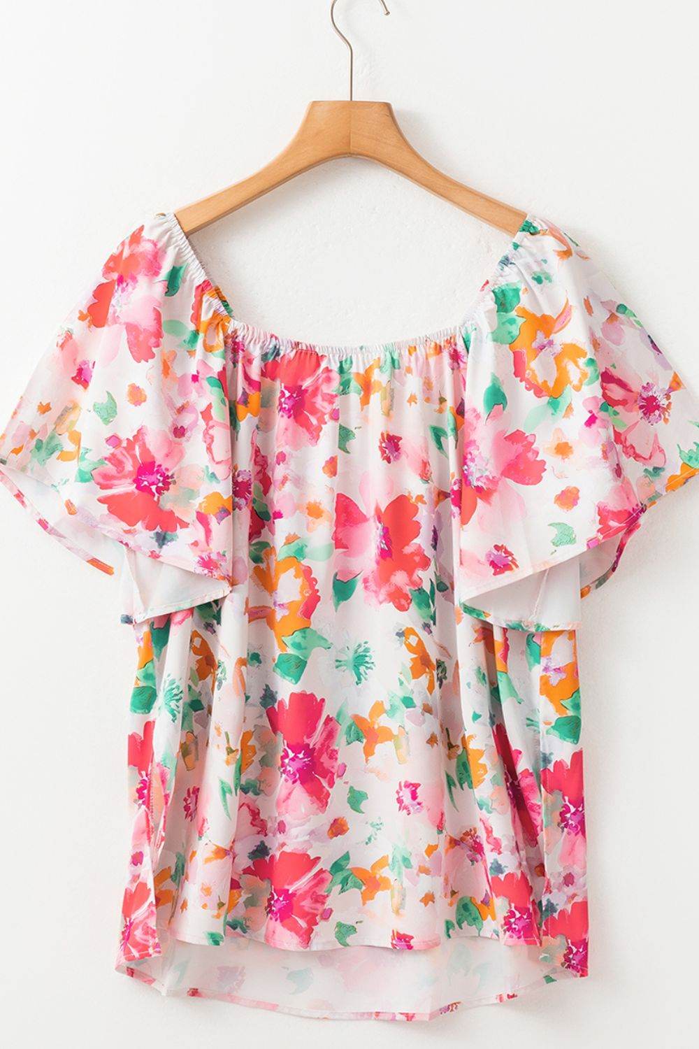 Floral Print Blouse with Angel Sleeves - MARIGOLD