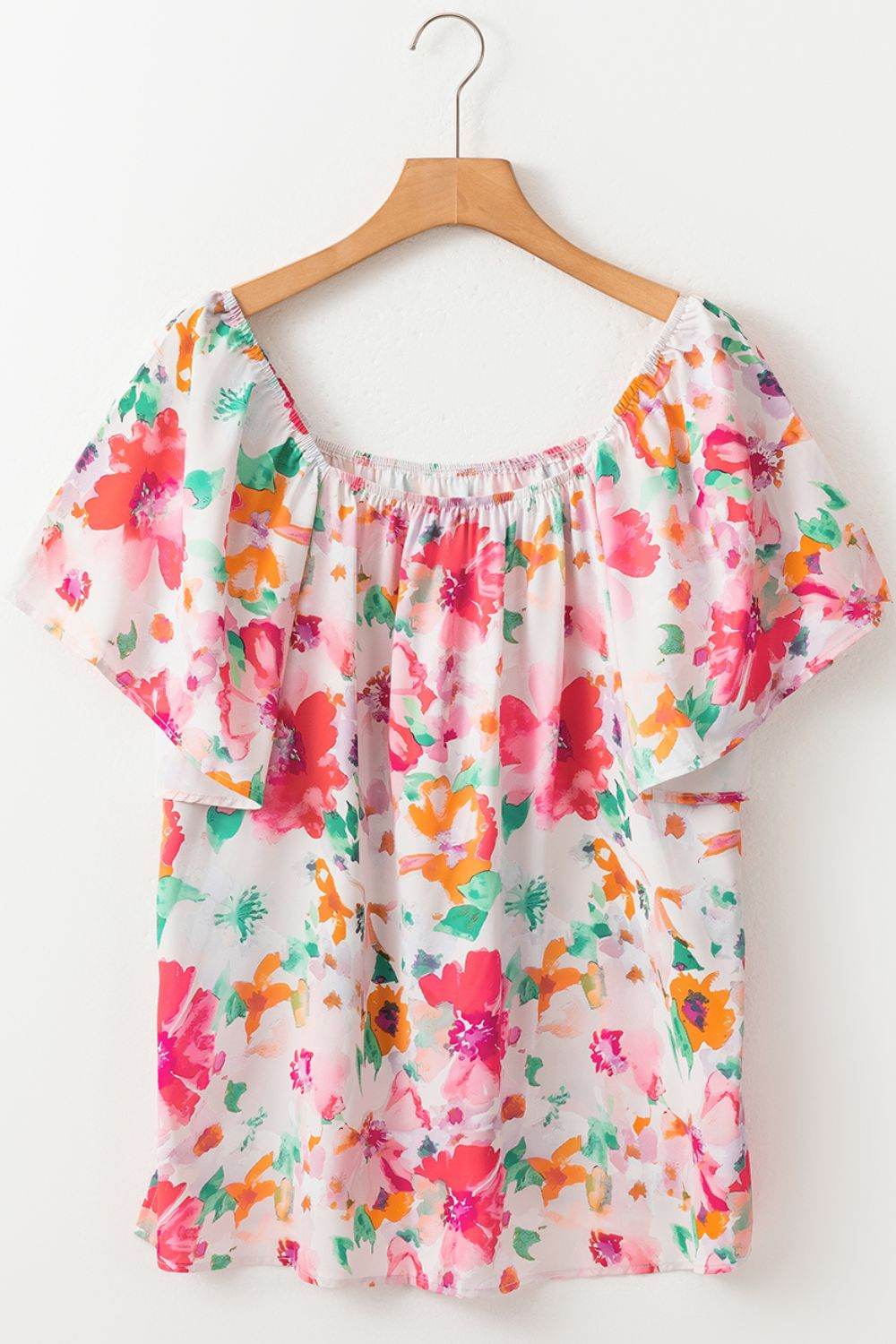Floral Print Blouse with Angel Sleeves - MARIGOLD