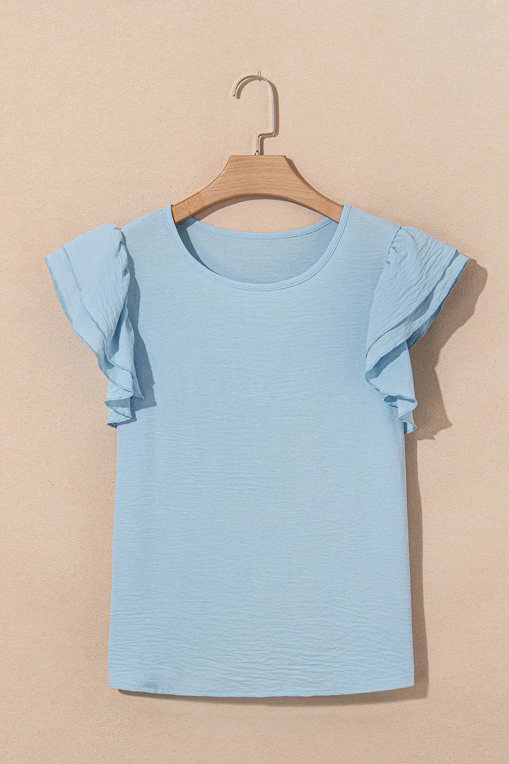 Solid Color Ruffled Short Sleeve Casual Blouse - MARIGOLD