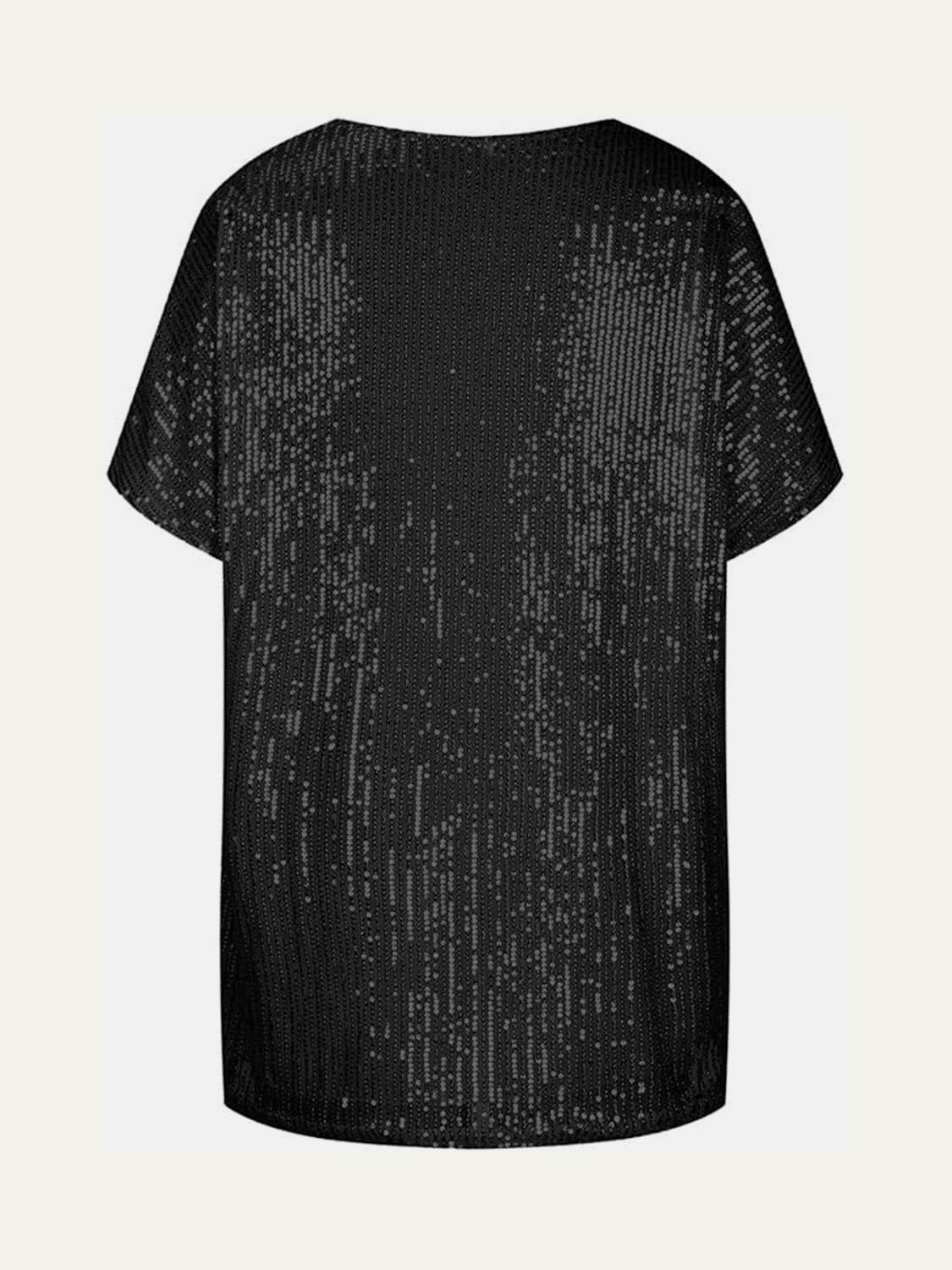 Dazzling Sequin V-Neck Short Sleeve Top - MARIGOLD