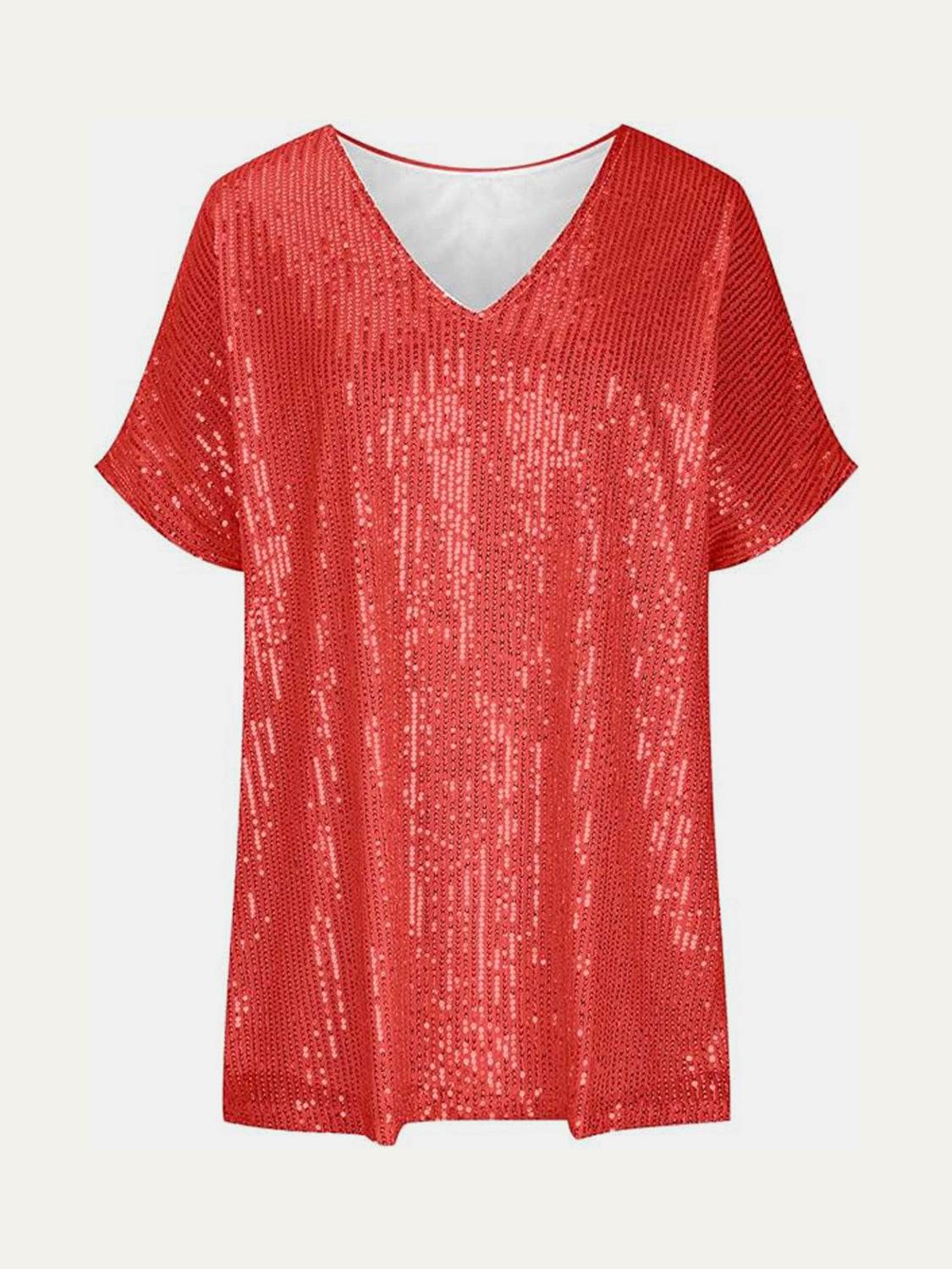 Dazzling Sequin V-Neck Short Sleeve Top - MARIGOLD