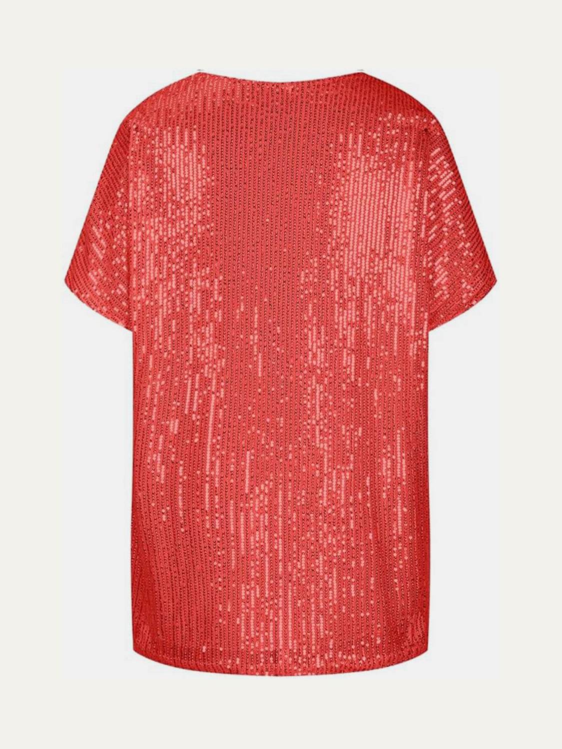 Dazzling Sequin V-Neck Short Sleeve Top - MARIGOLD