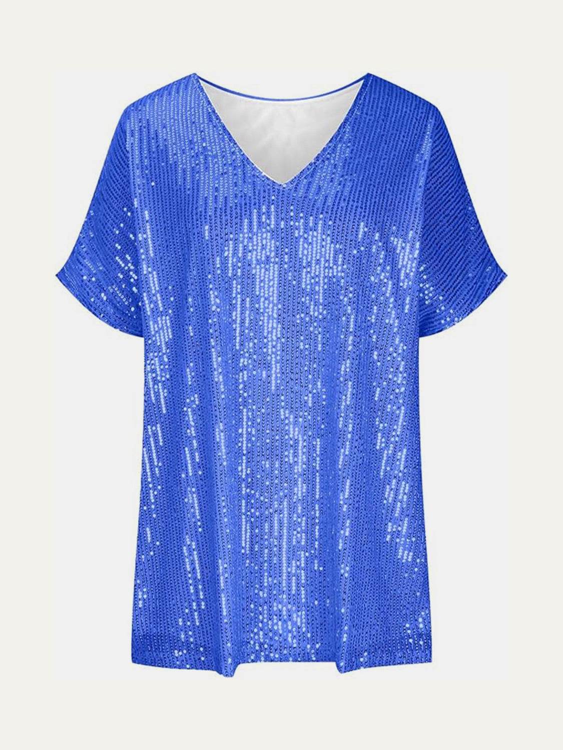 Dazzling Sequin V-Neck Short Sleeve Top - MARIGOLD