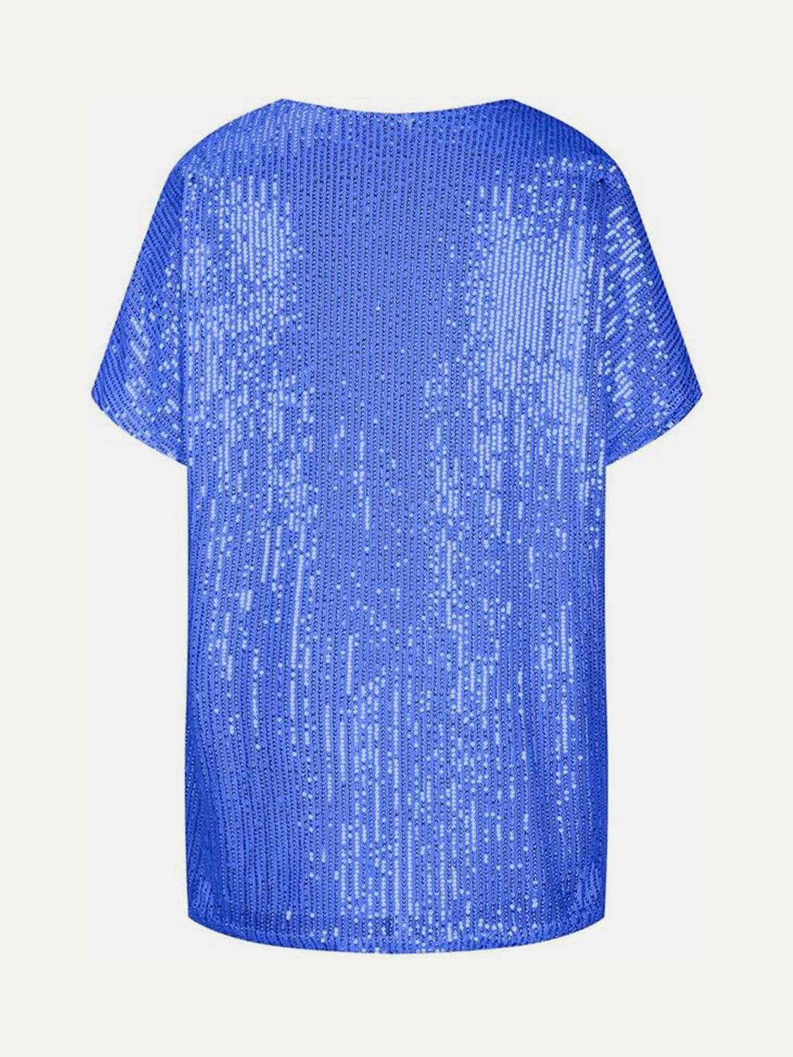 Dazzling Sequin V-Neck Short Sleeve Top - MARIGOLD