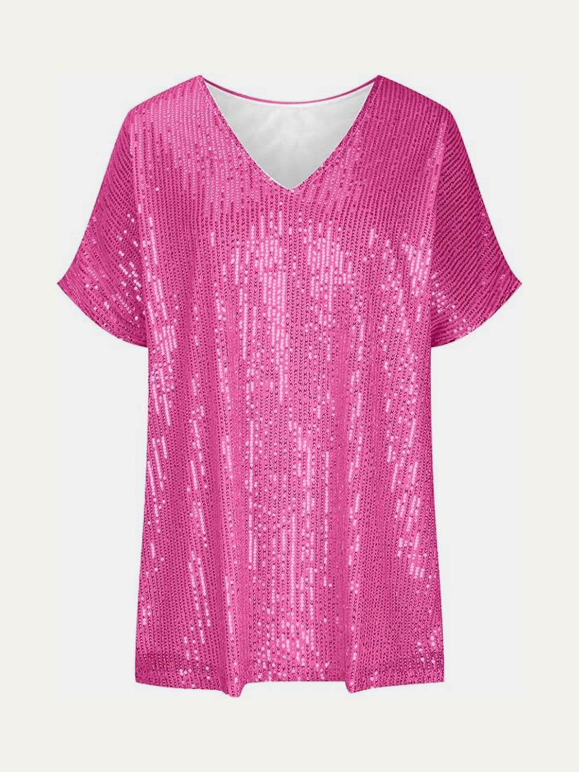 Dazzling Sequin V-Neck Short Sleeve Top - MARIGOLD