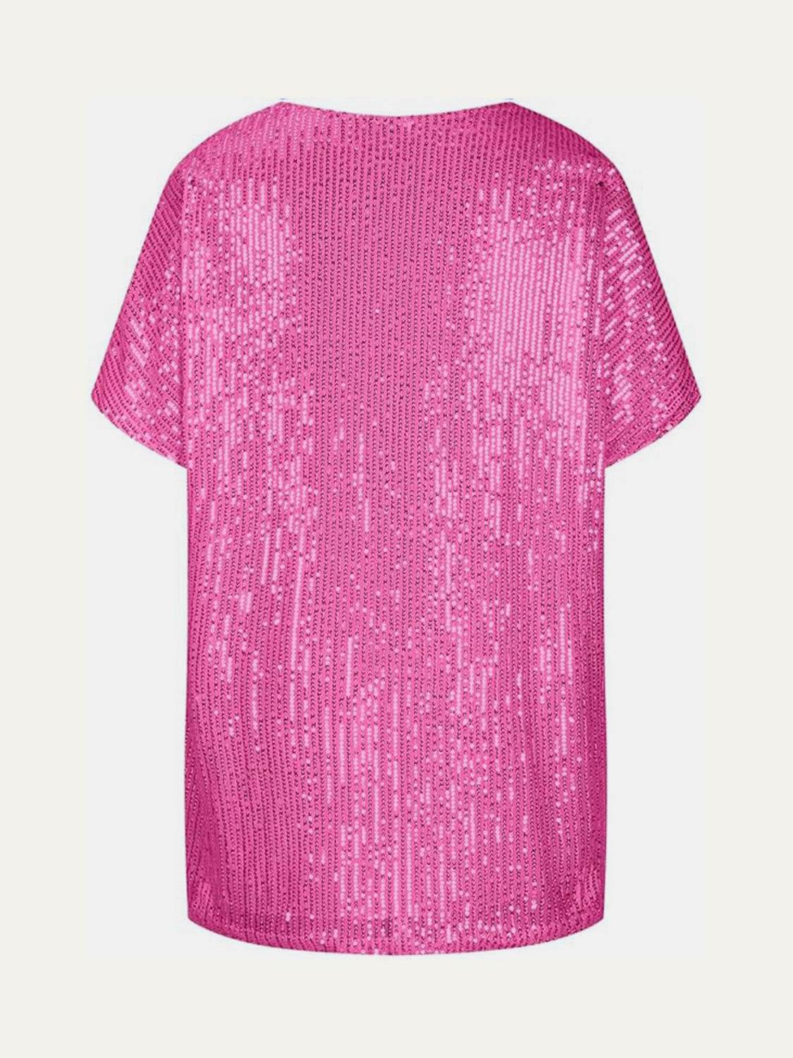 Dazzling Sequin V-Neck Short Sleeve Top - MARIGOLD