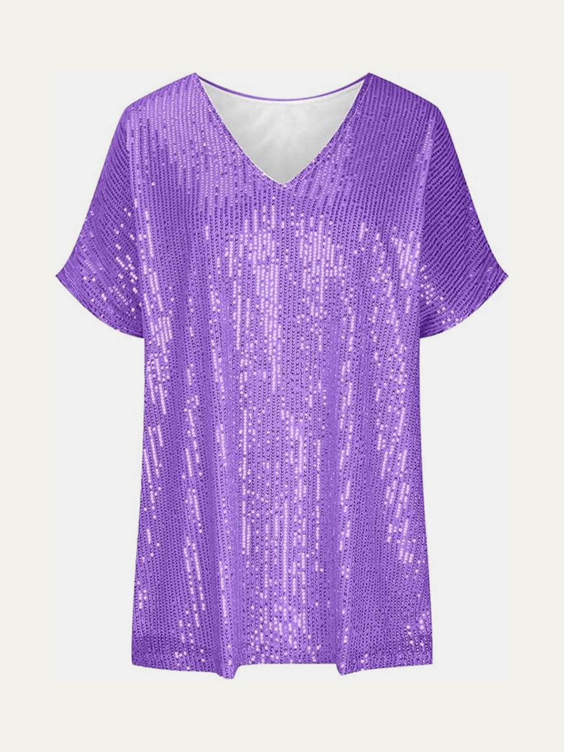 Dazzling Sequin V-Neck Short Sleeve Top - MARIGOLD