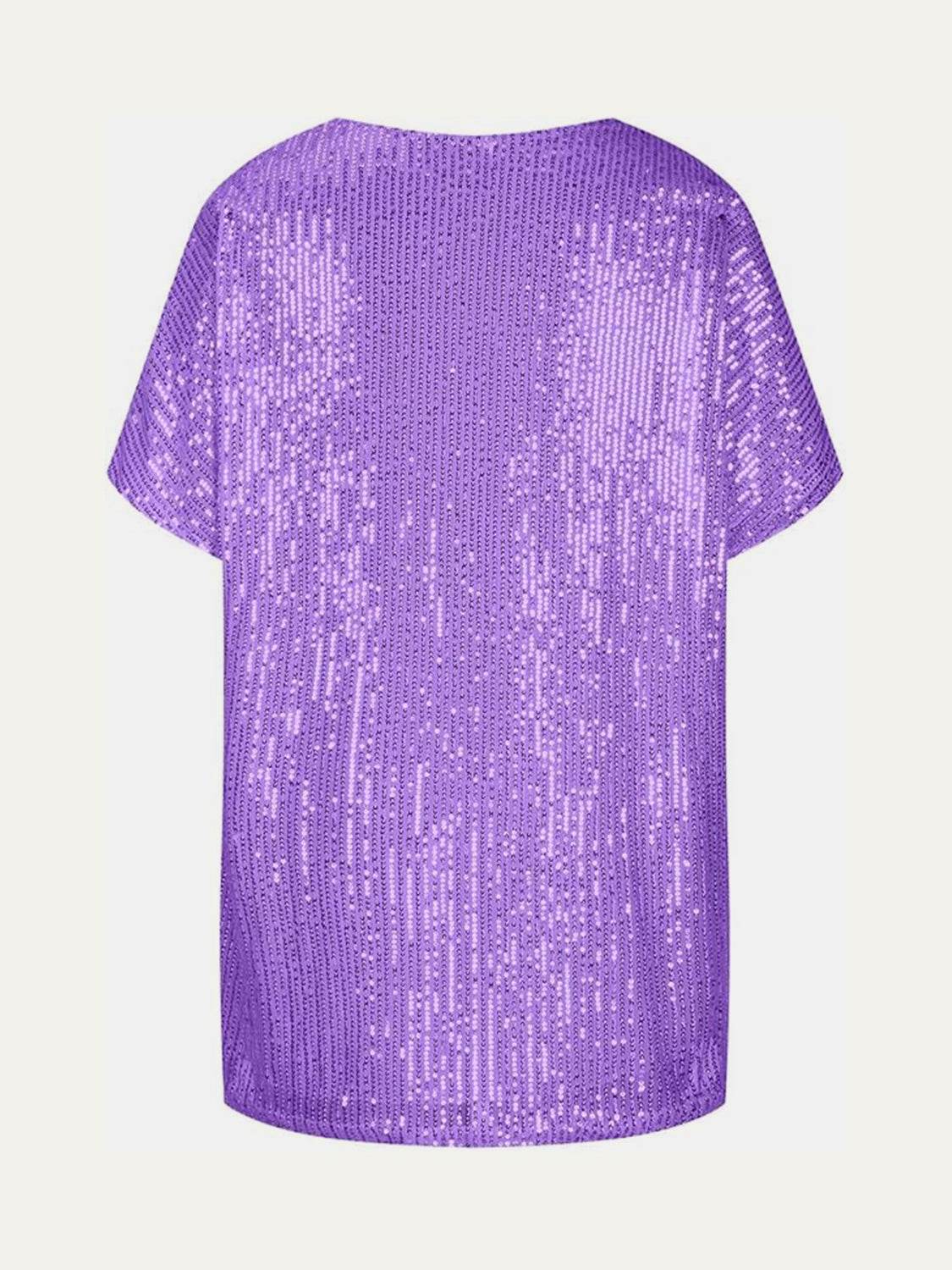 Dazzling Sequin V-Neck Short Sleeve Top - MARIGOLD