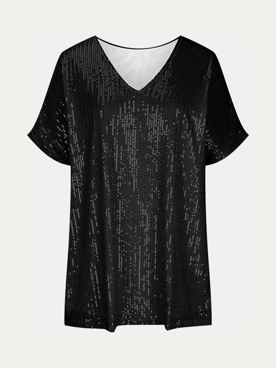 Full Size Sequin V-Neck Short Sleeve Top - MARIGOLD
