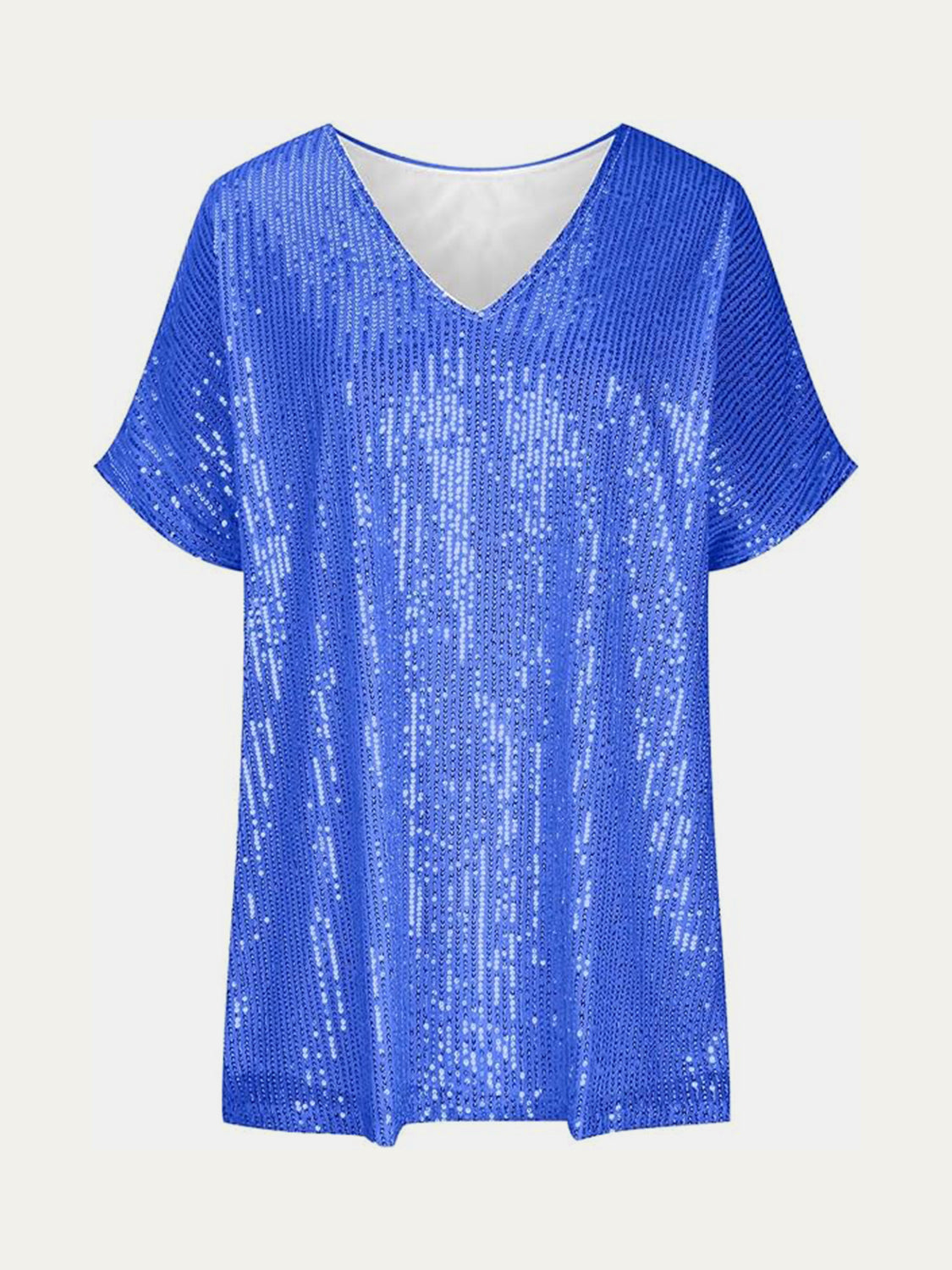 Full Size Sequin V-Neck Short Sleeve Top - MARIGOLD