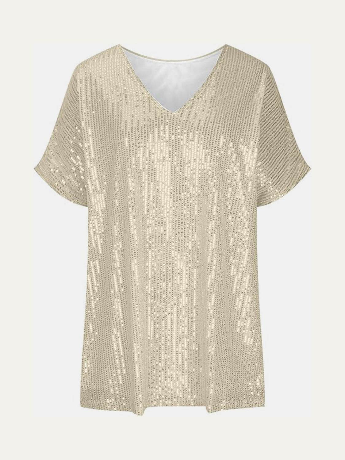 Dazzling Sequin V-Neck Short Sleeve Top - MARIGOLD