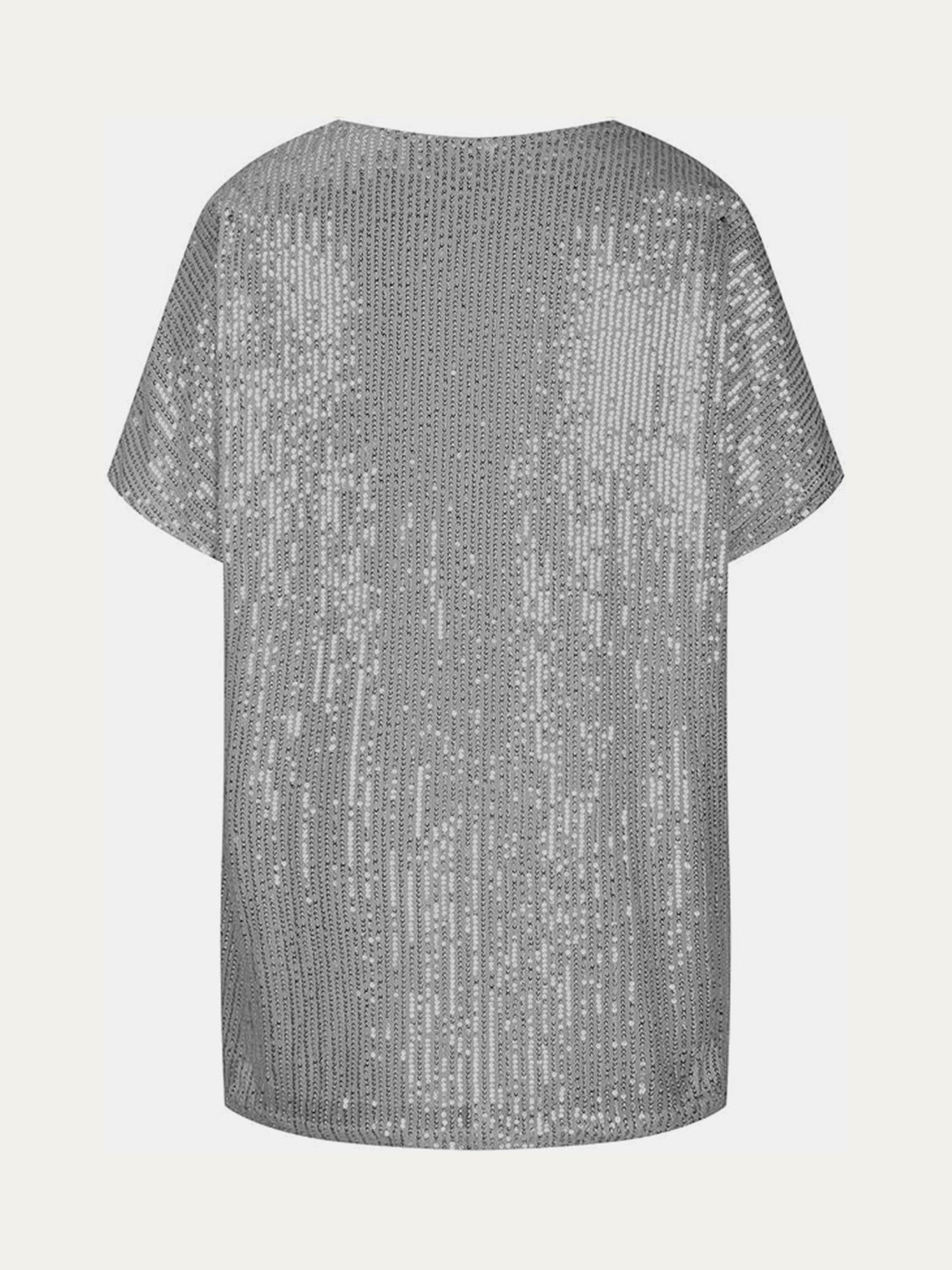 Full Size Sequin V-Neck Short Sleeve Top - MARIGOLD