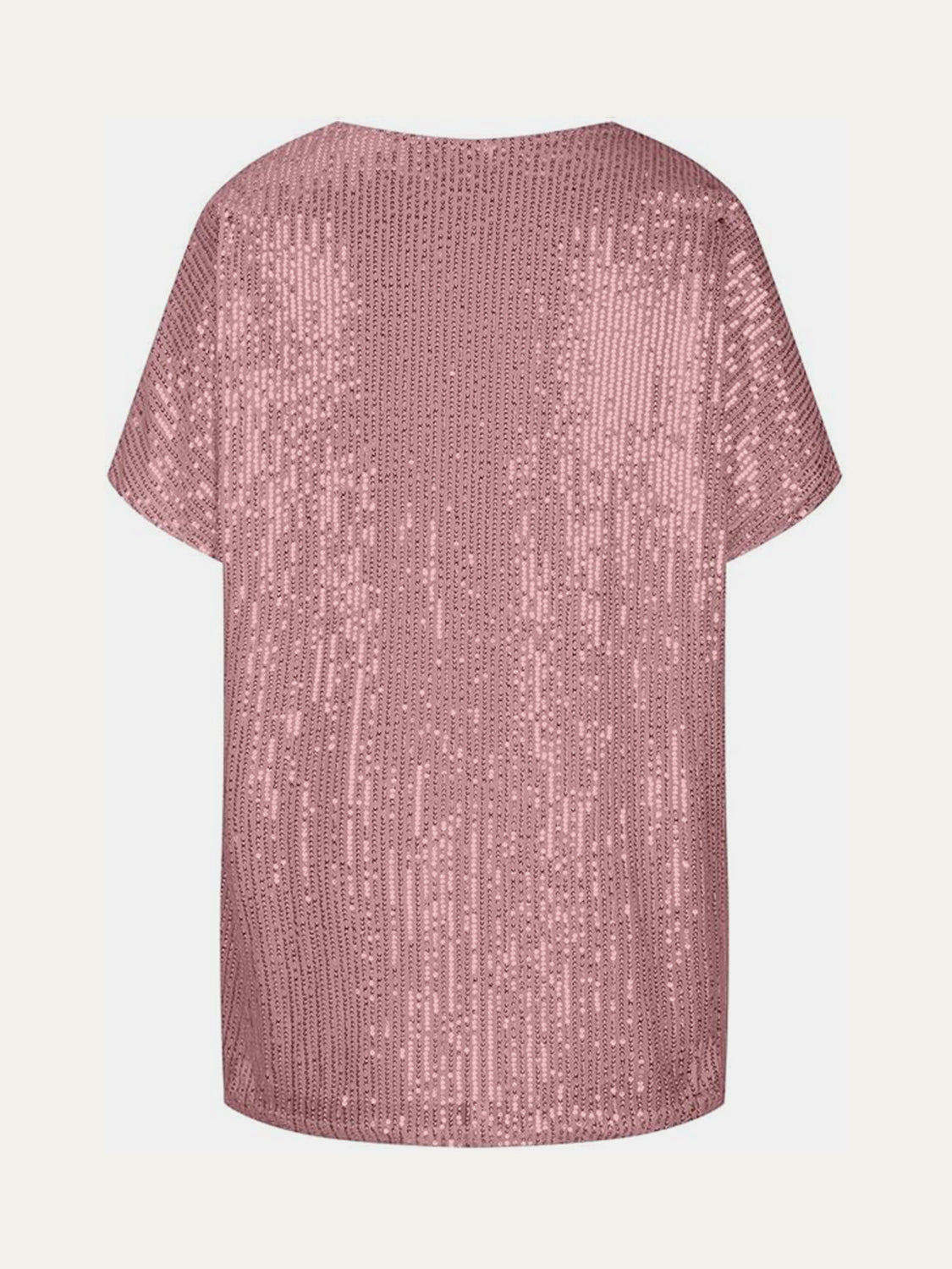 Full Size Sequin V-Neck Short Sleeve Top - MARIGOLD