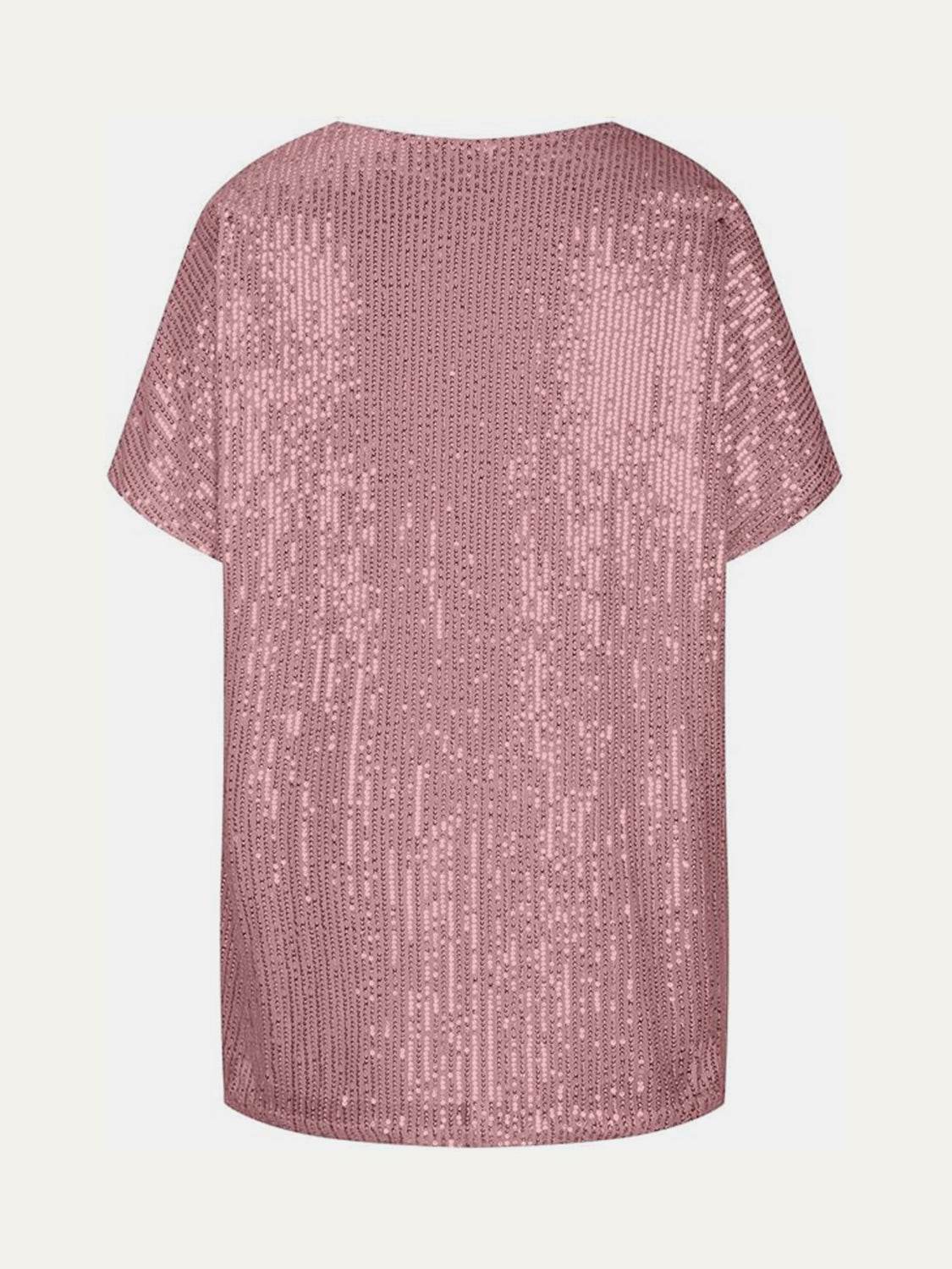 Dazzling Sequin V-Neck Short Sleeve Top - MARIGOLD