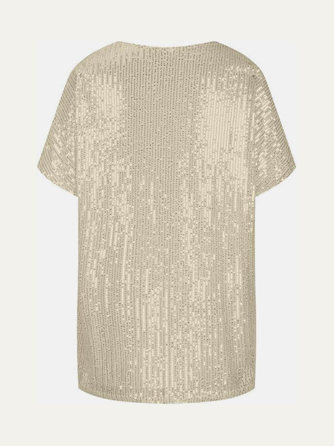 Dazzling Sequin V-Neck Short Sleeve Top - MARIGOLD