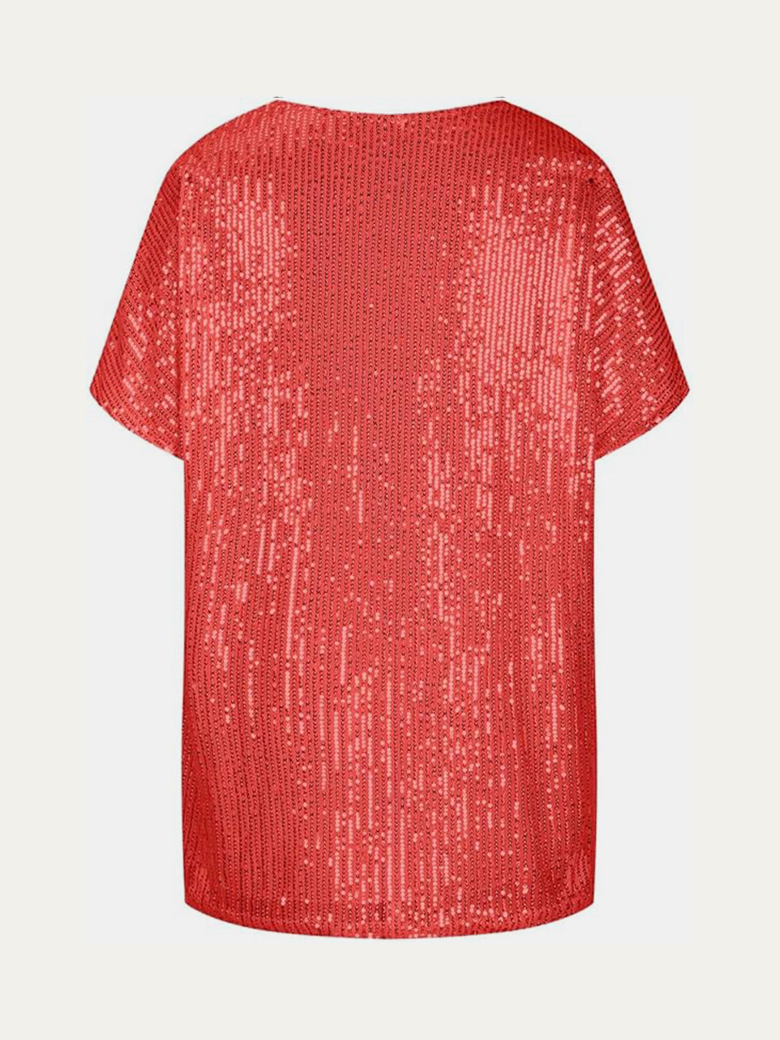 Full Size Sequin V-Neck Short Sleeve Top - MARIGOLD