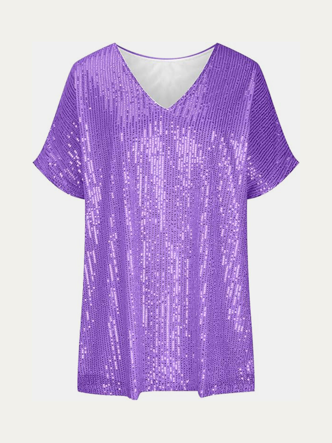 Full Size Sequin V-Neck Short Sleeve Top - MARIGOLD