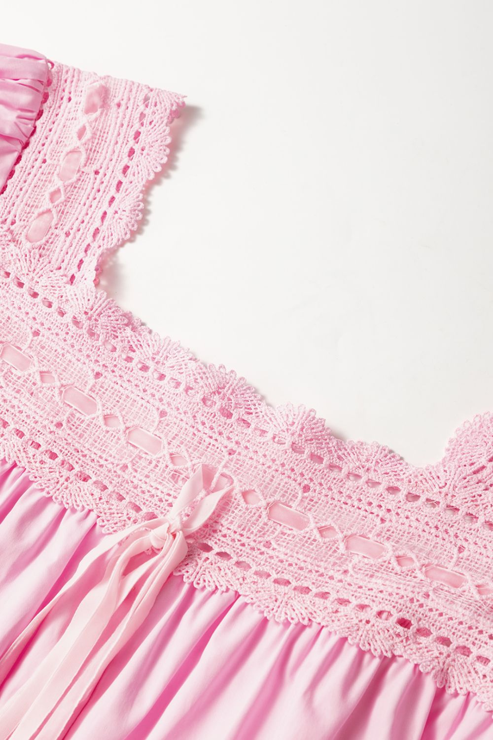 Pink Lace Trim Puff Sleeve Square Neck Blouse - MARIGOLD