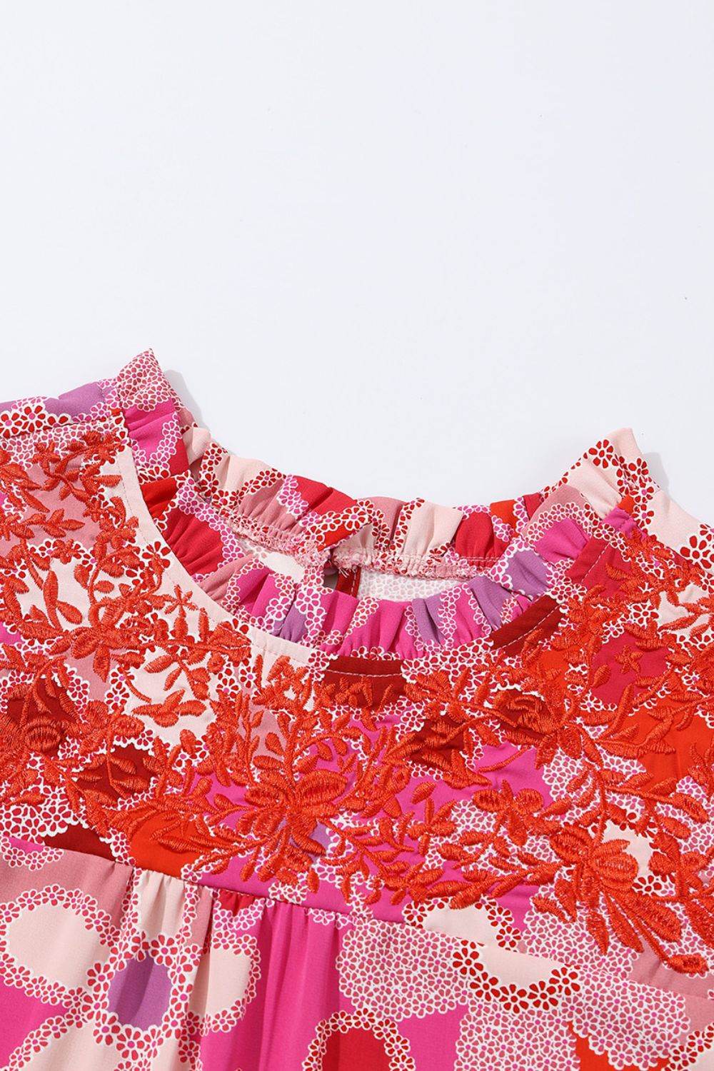 Embroidered Detail Floral Ruffle Cap Sleeve Blouse - MARIGOLD