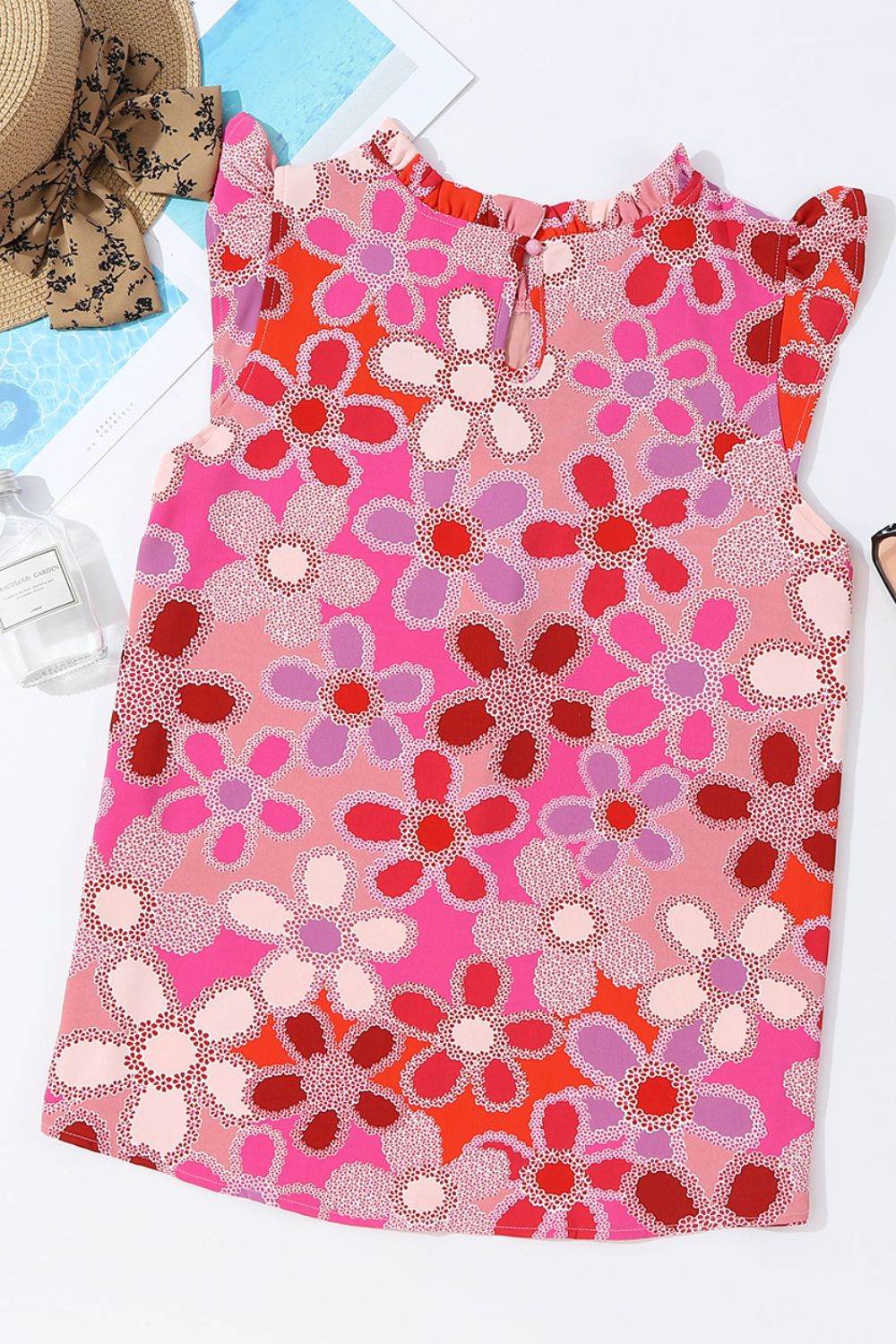 Embroidered Detail Floral Ruffle Cap Sleeve Blouse - MARIGOLD