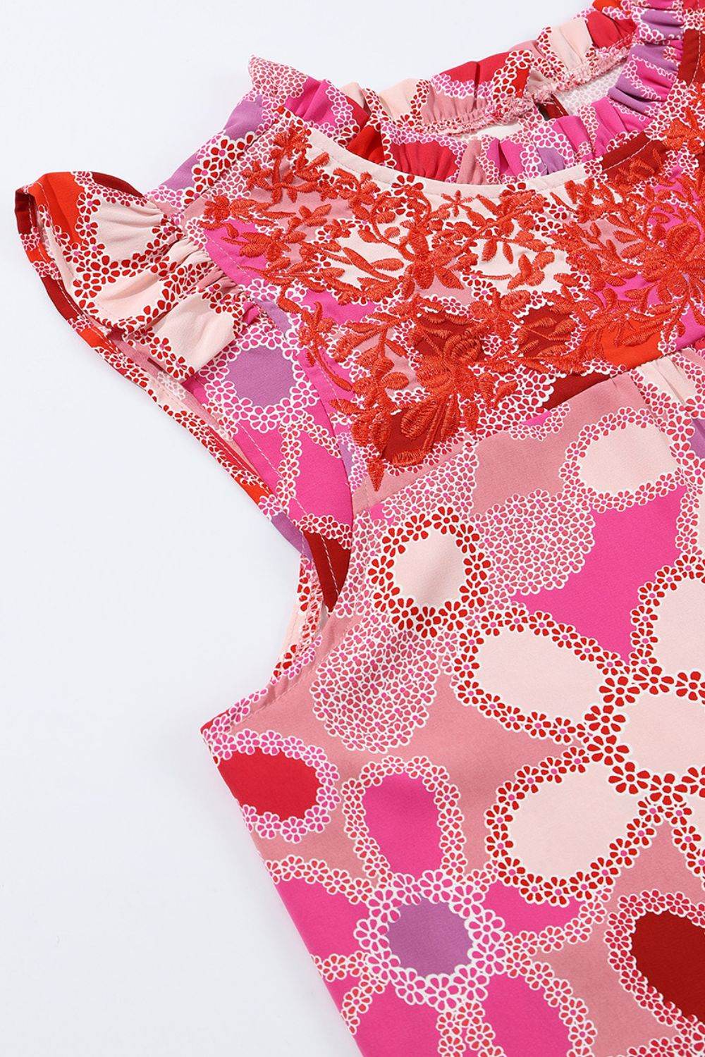 Embroidered Detail Floral Ruffle Cap Sleeve Blouse - MARIGOLD