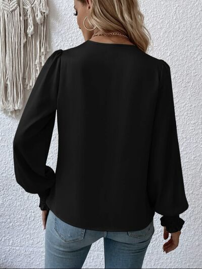 Surplice Smocked Lantern Sleeve Blouse - MARIGOLD