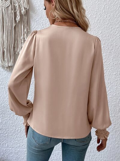 Surplice Smocked Lantern Sleeve Blouse - MARIGOLD