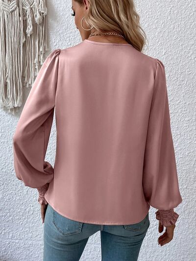 Surplice Smocked Lantern Sleeve Blouse - MARIGOLD