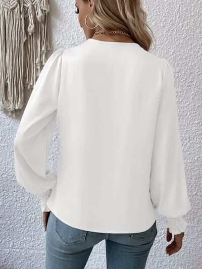 Surplice Smocked Lantern Sleeve Blouse - MARIGOLD