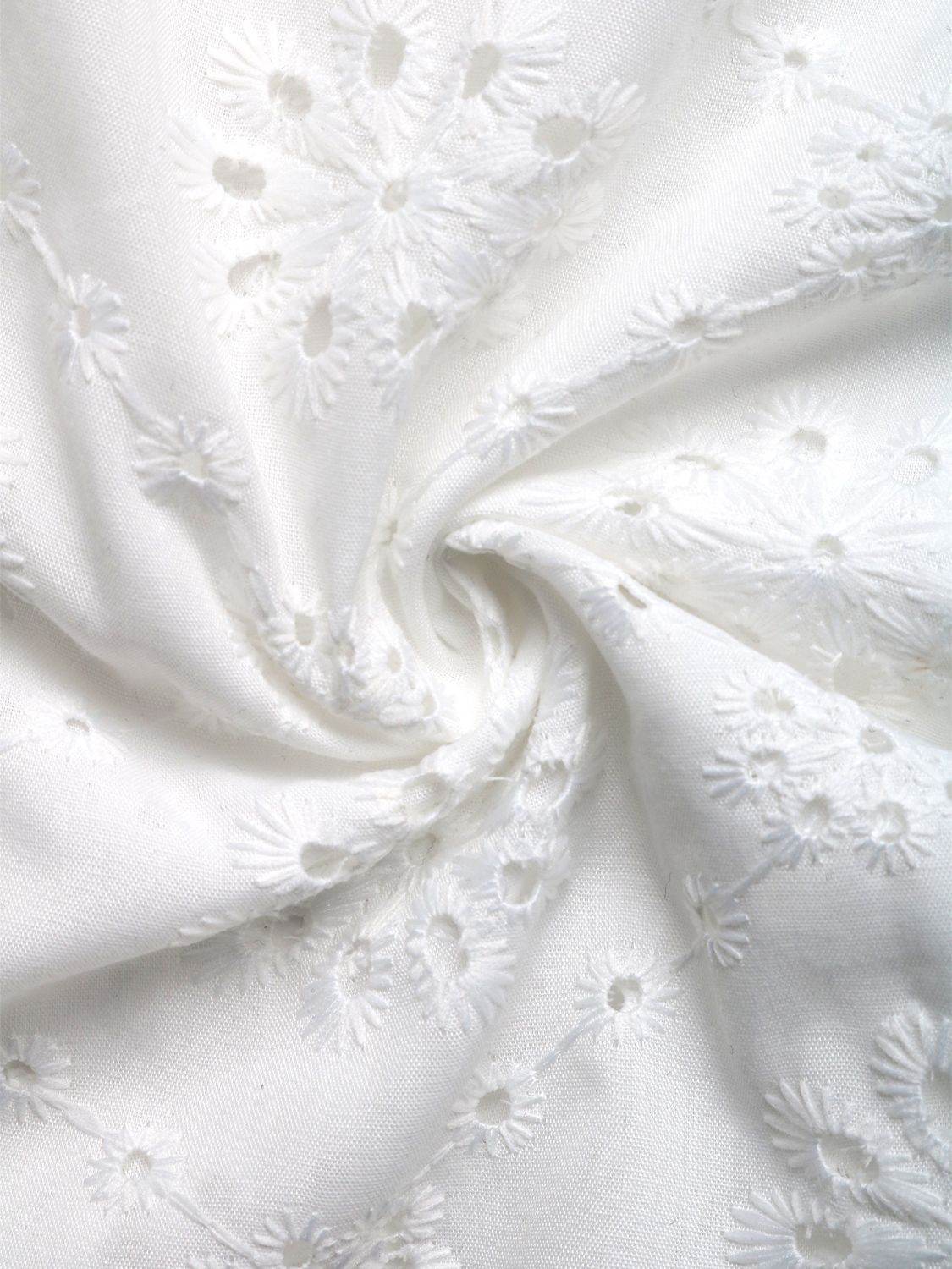 Eyelet Blouse with Ruffled Cap Sleeves and Notched Neckline - MARIGOLD