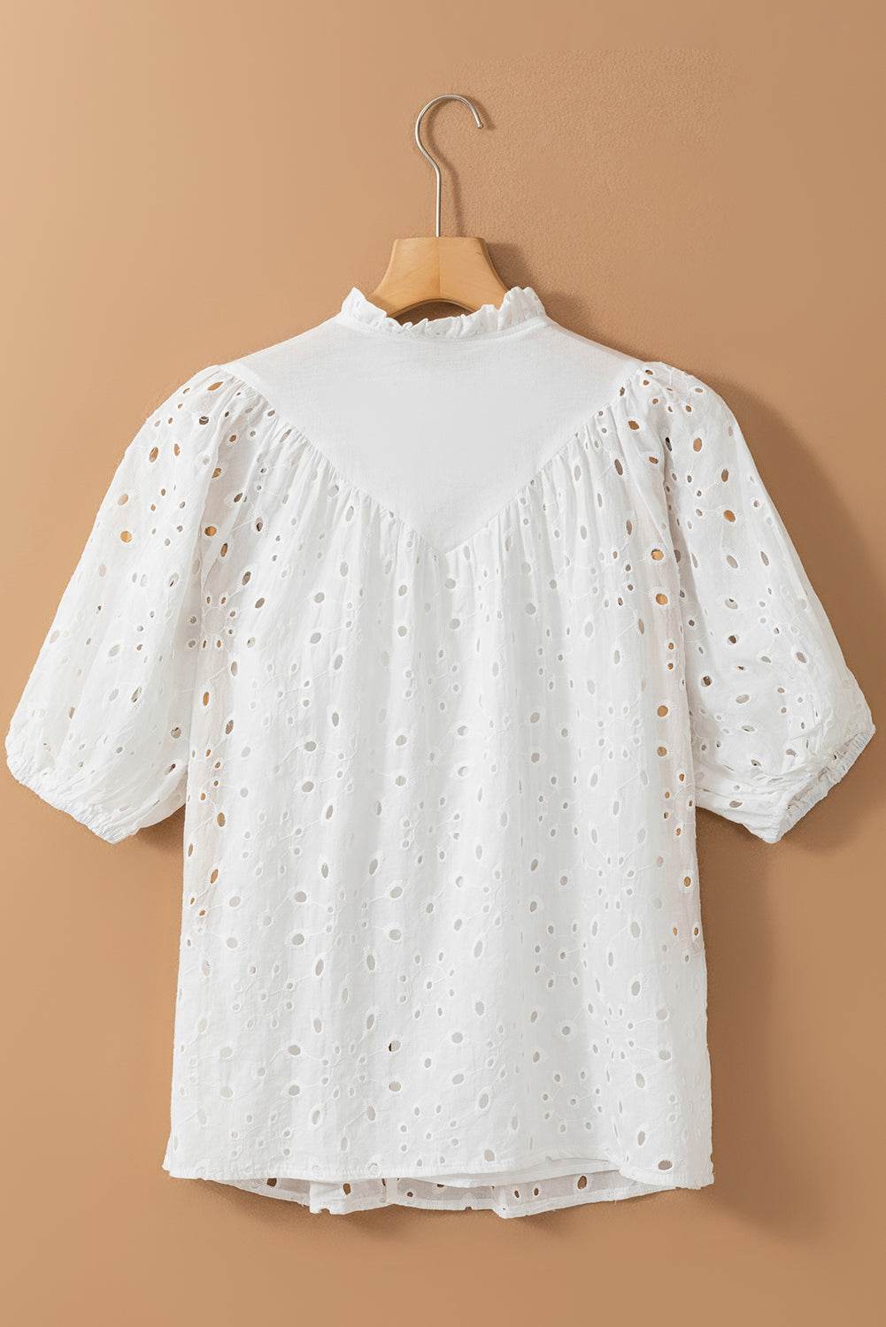 Eyelet Button Up Half Sleeve Blouse - MARIGOLD