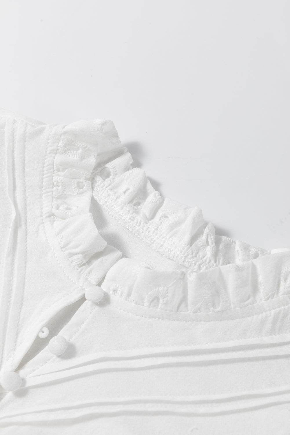 Eyelet Button Up Half Sleeve Blouse - MARIGOLD