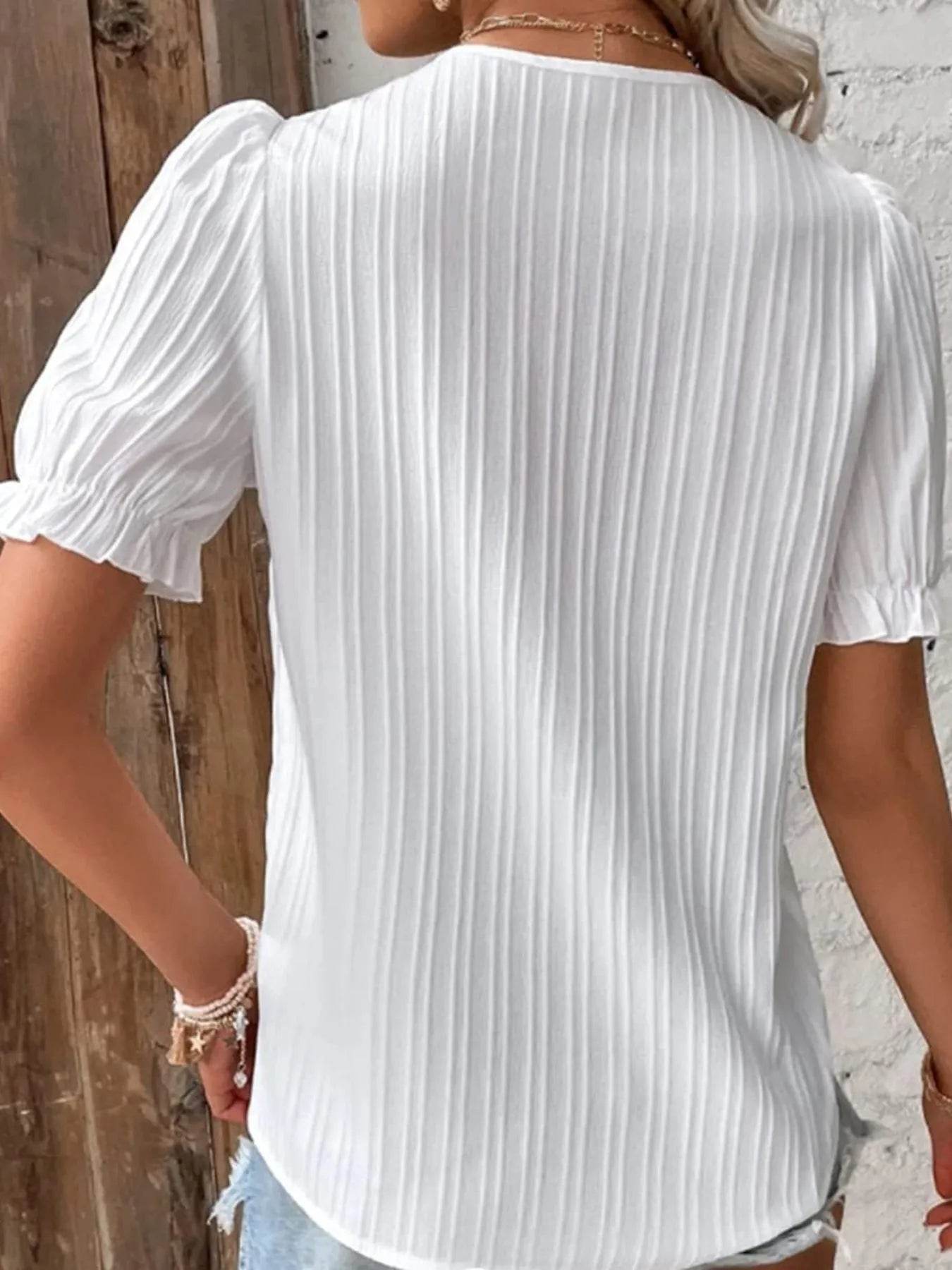 Lace Detail V-Neck Blouse Plus Size - MARIGOLD