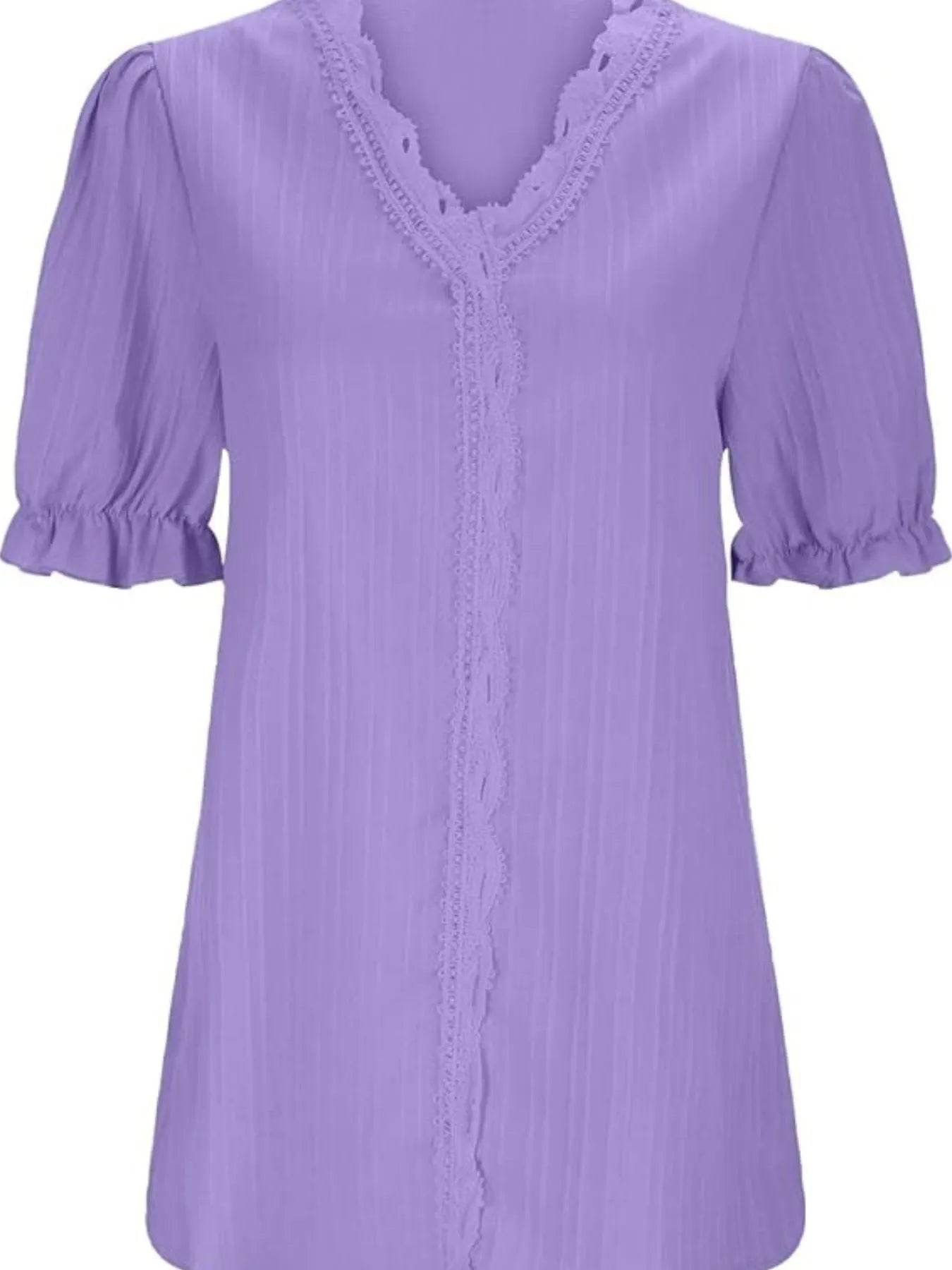 Lace Detail V-Neck Blouse Plus Size - MARIGOLD