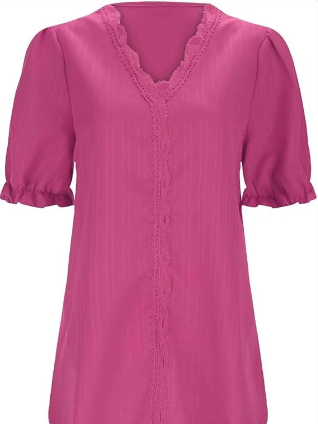 Lace Detail V-Neck Blouse Plus Size - MARIGOLD