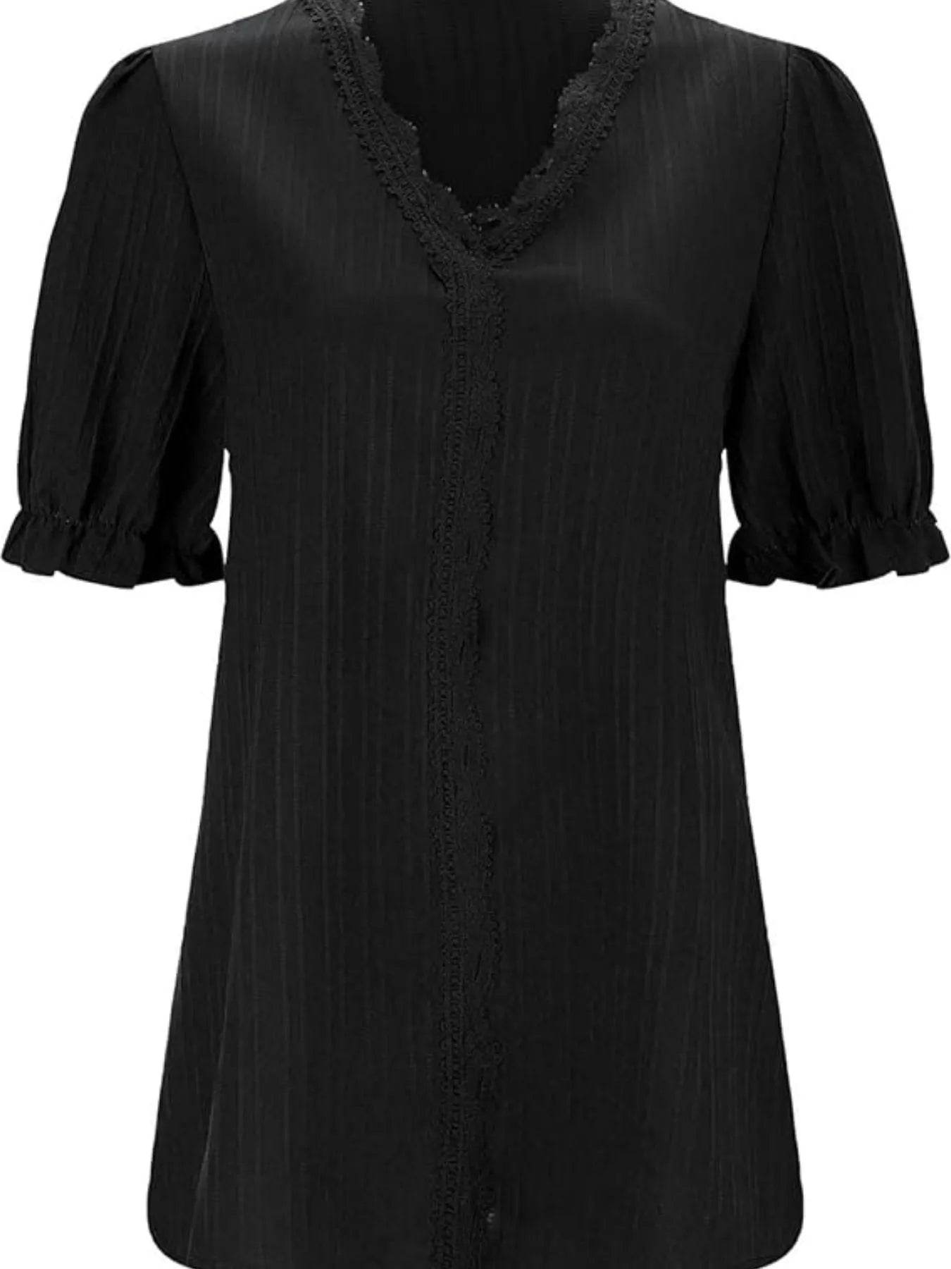 Lace Detail V-Neck Blouse Plus Size - MARIGOLD