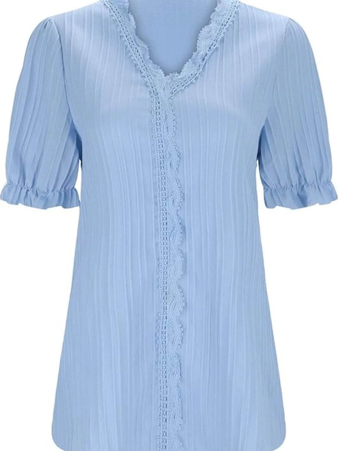 Lace Detail V-Neck Blouse Plus Size - MARIGOLD