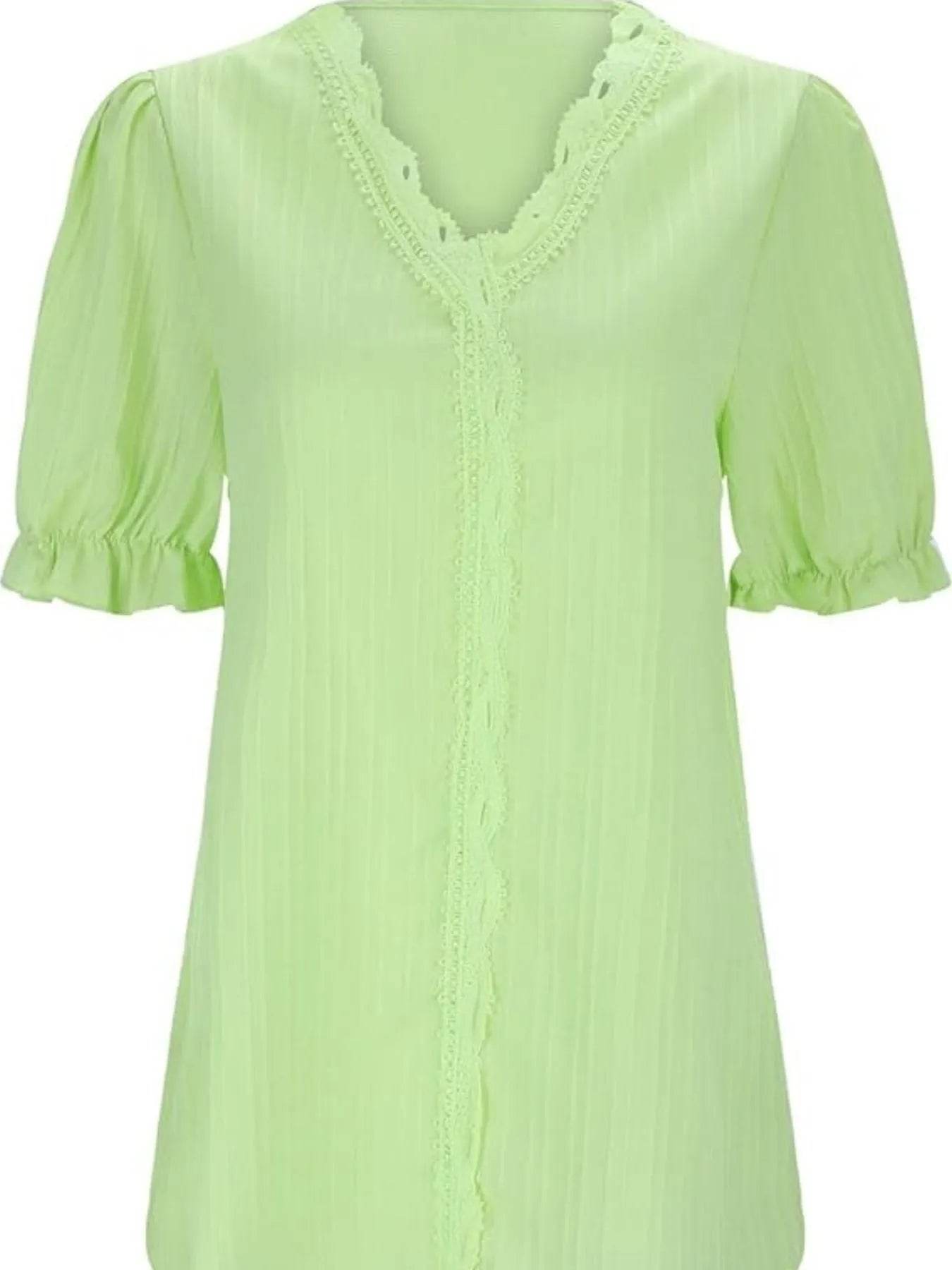 Lace Detail V-Neck Blouse Plus Size - MARIGOLD