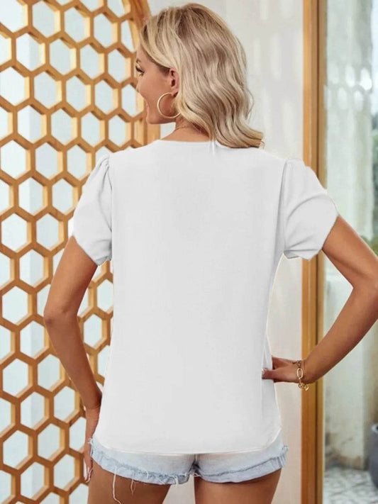 V-Neck Petal Sleeve Blouse - MARIGOLD