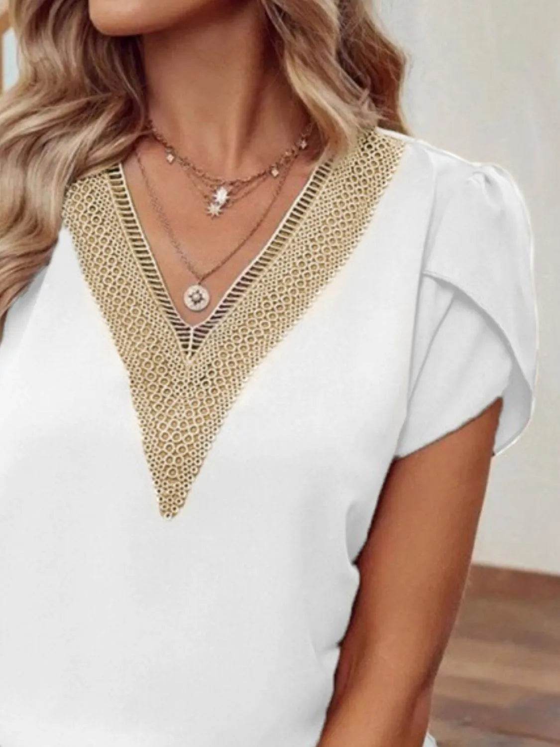 V-Neck Petal Sleeve Blouse - MARIGOLD