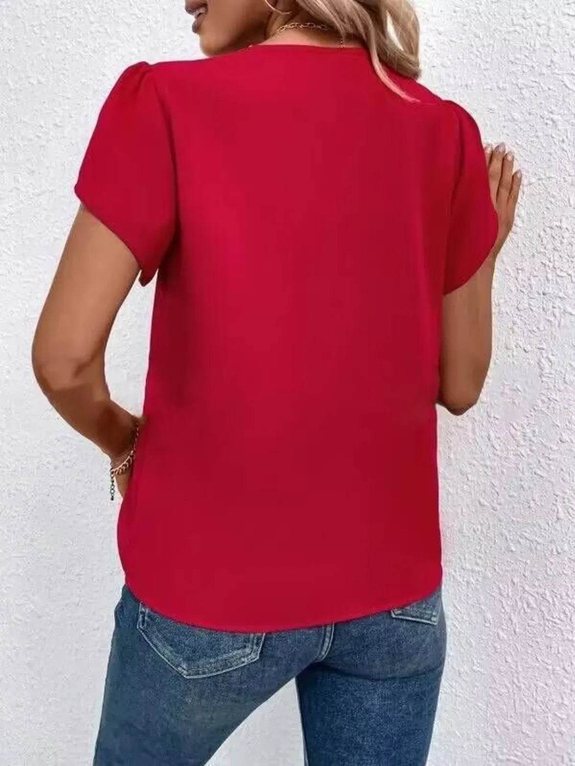 V-Neck Petal Sleeve Blouse - MARIGOLD