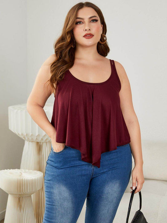Burgundy Plus Size Double-Strap Scoop Neck Cami - MARIGOLD