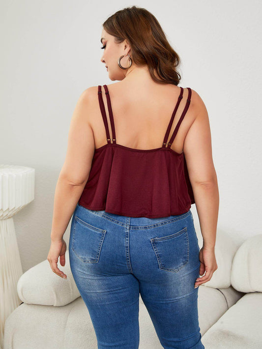 Burgundy Plus Size Double-Strap Scoop Neck Cami - MARIGOLD