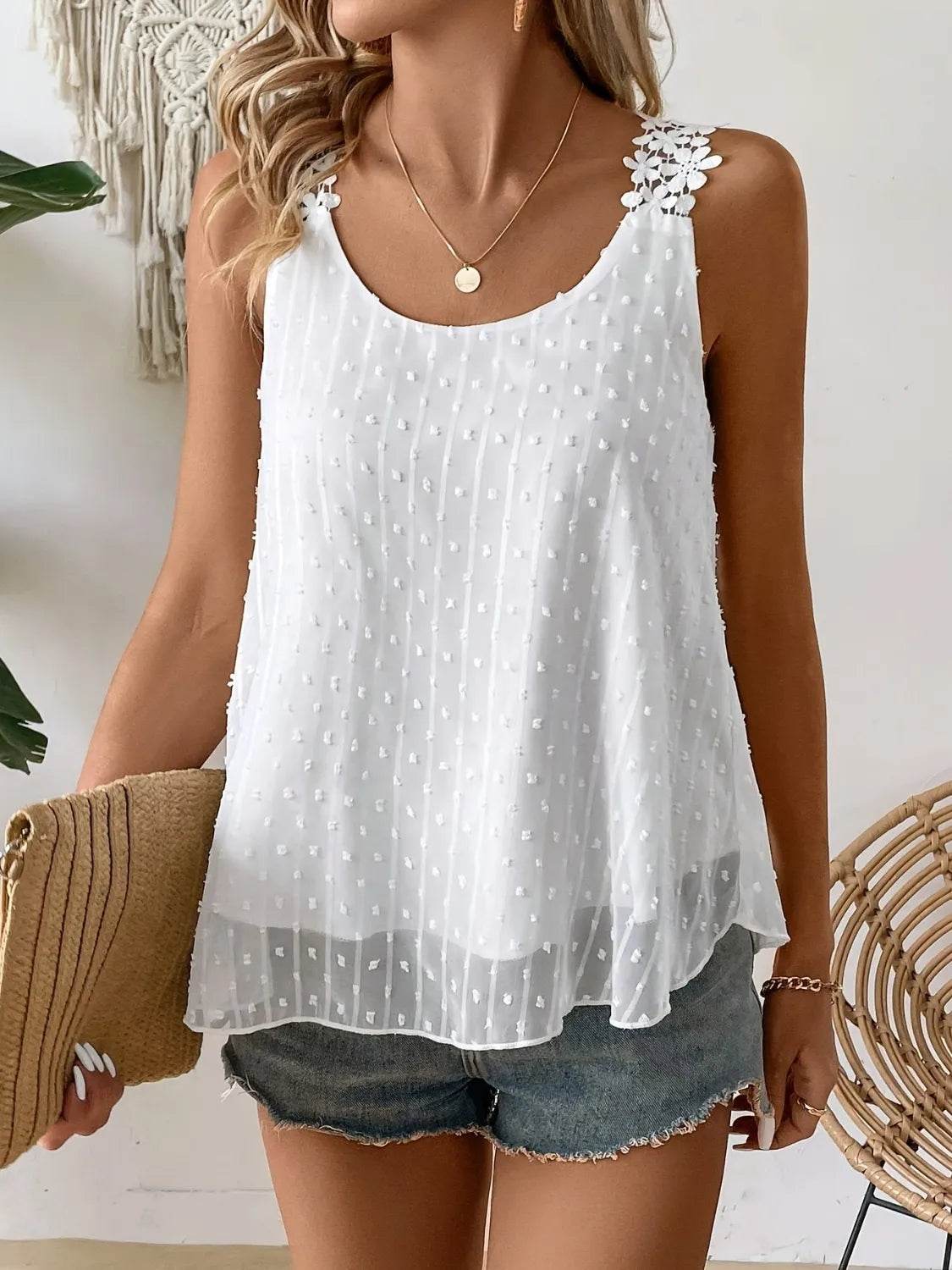 White Lace Shoulder Swiss Dot Cami Top - MARIGOLD